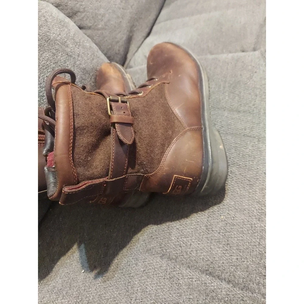 UGG Women's Kesey Brown Leather Waterproof Winter Boots Lace Zip Size 9 Y2K Boho